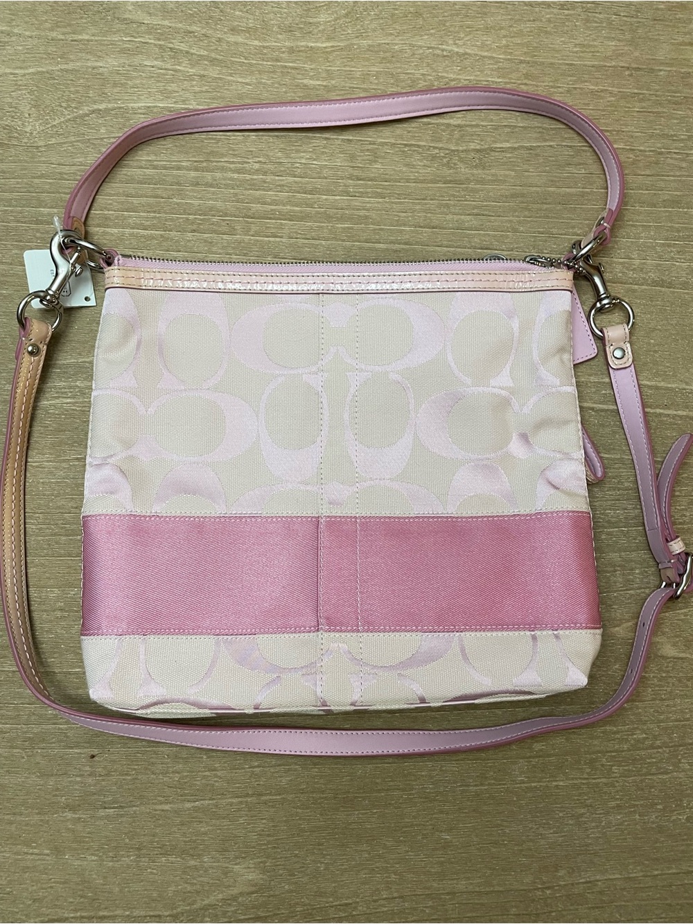Coach Pink Signature Canvas Leather Trim Purse/ Shoulder Bag/ Crossbody